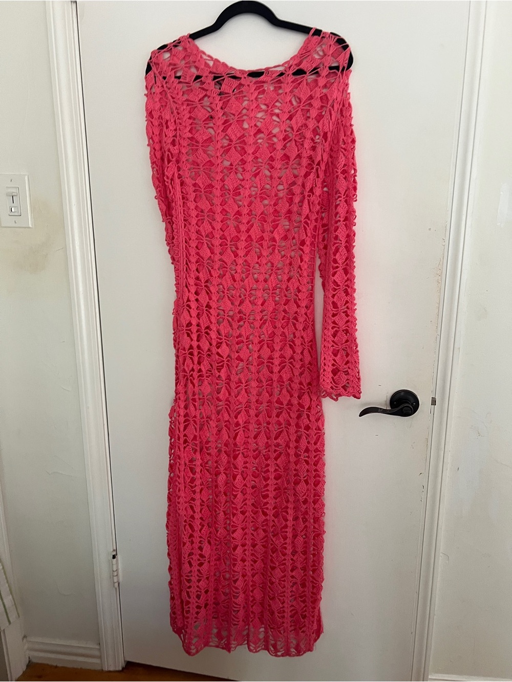 Beach Riot pink red Crochet Long-Sleeve Maxi Coverup - Picture 5 of 7